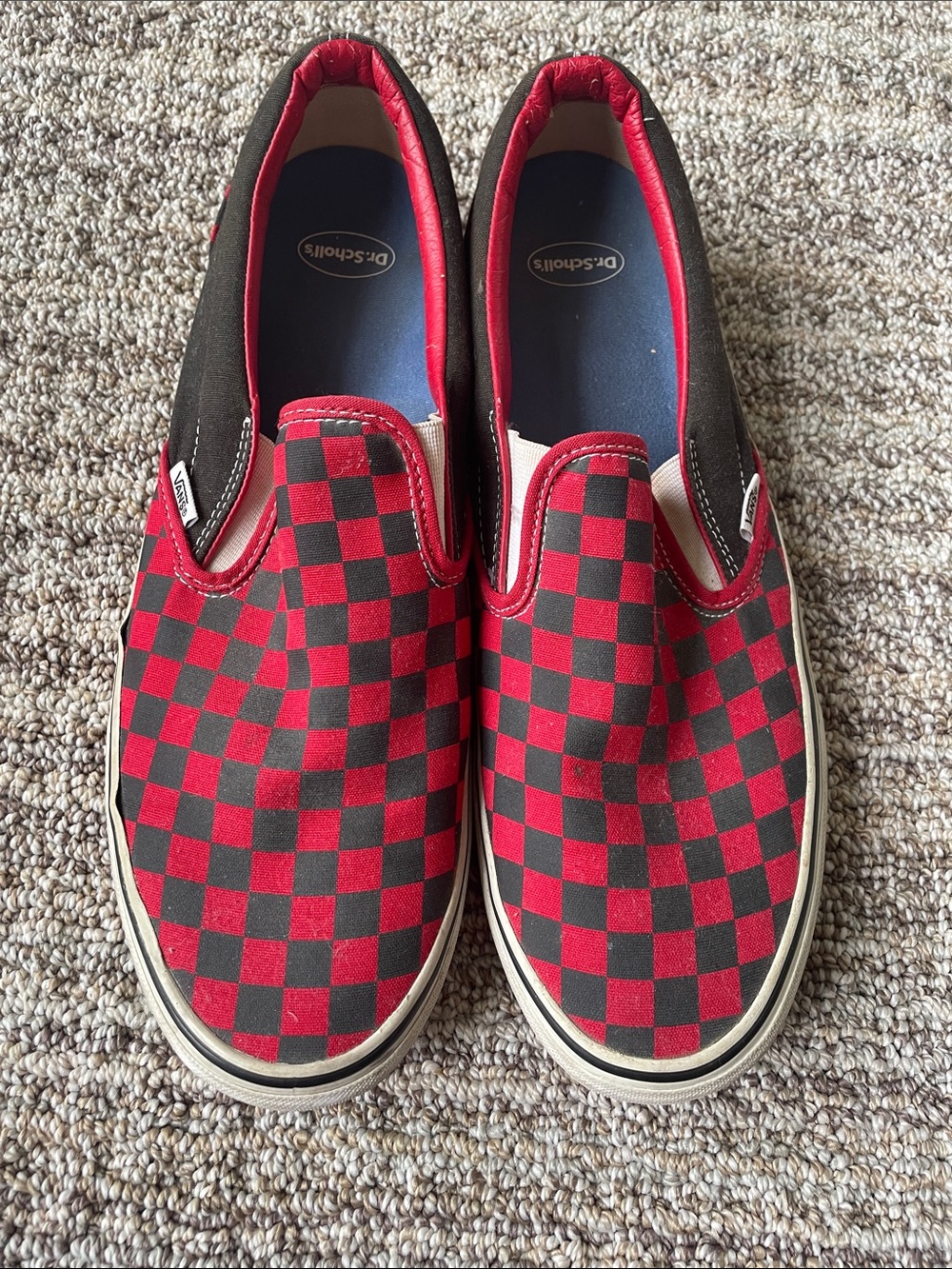 Vans Slip-On Checkerboard Sneakers in Red and Black